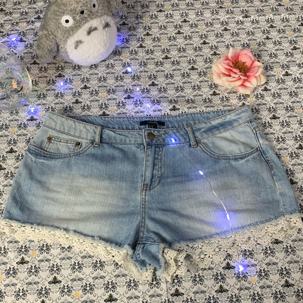 Forever 21 Lace Denim Shorts